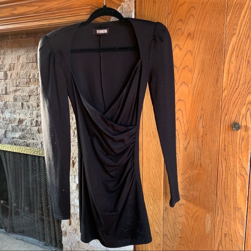 Reformation Black Cinch Mini Dress
